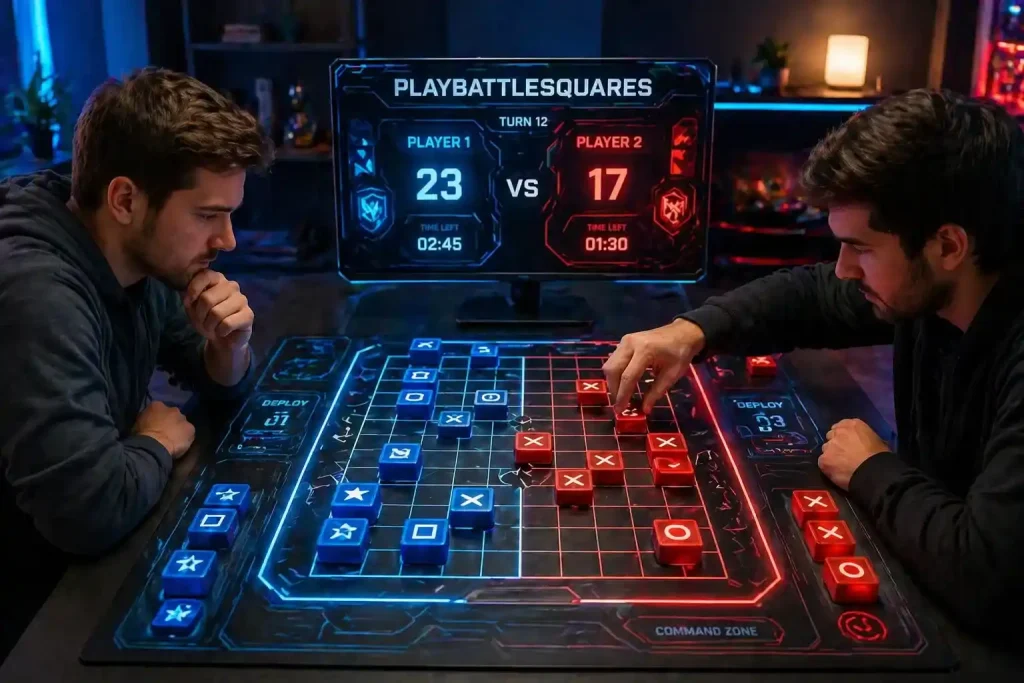 PlayBattleSquares Guide 2026: How to Play, Rules, Winning Strategies & Online Gameplay 1 Futuristic strategy battle in progress