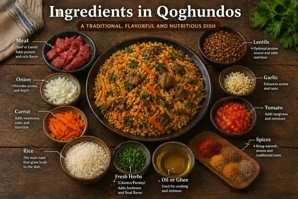 Ingredients in Qoghundos: Traditional Recipe, Nutrition & Cooking Guide 1 Qoghundos ingredient breakdown flat-lay
