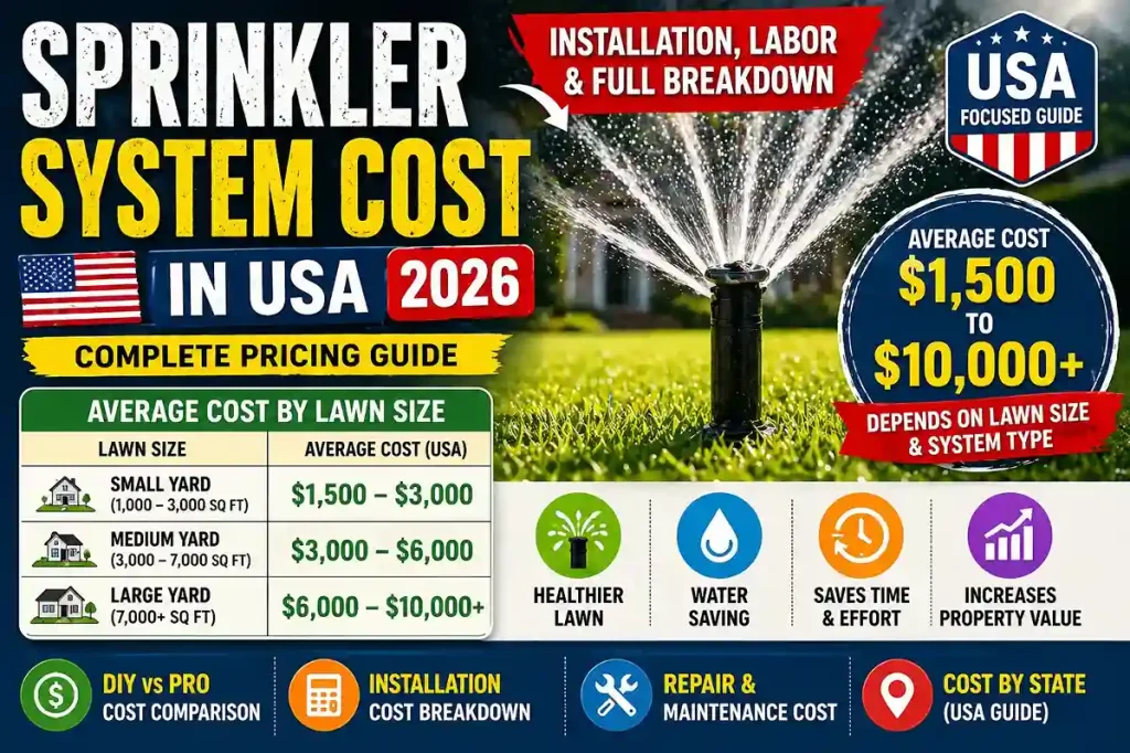 Sprinkler System Cost in USA (2026): Installation, Pricing, and Full Breakdown 1 Sprinkler system costs and breakdowns