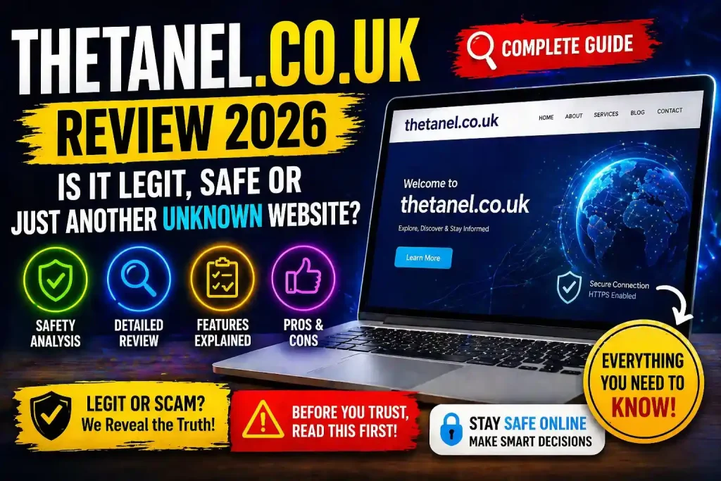 thetanel.co.uk Review 2026: Is It Legit or Safe? 1 Website review flyer with tech aesthetic
