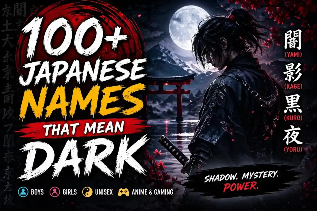 Japanese Names That Mean Dark (100+ Shadow, Night & Aesthetic Names) 1 Dramatic samurai night with red torii