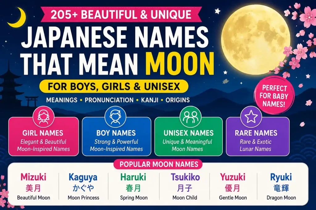 205+ Japanese Names That Mean Moon For Boys & Girls (2026 Guide) 1 Japanese moon-inspired baby names infographic