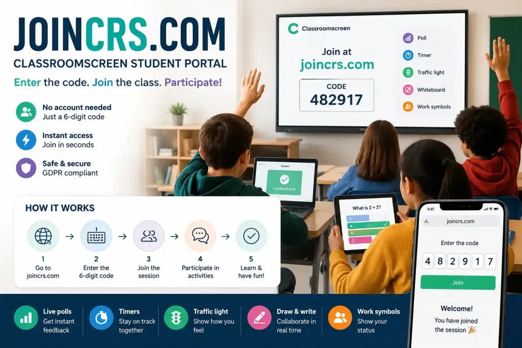 Joincrs Com (2026): Complete Guide to the Classroomscreen Student Portal, Codes, Features & Classroom Use 1 Joincrs Com