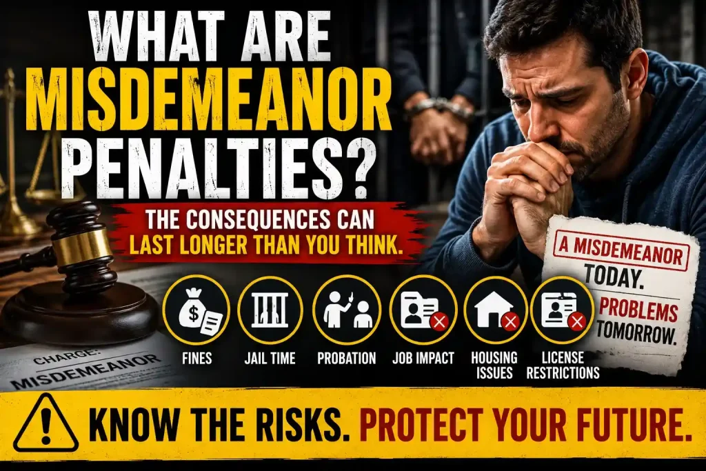 What Are Misdemeanor Penalties? 1 Misdemeanor penalties and consequences explained