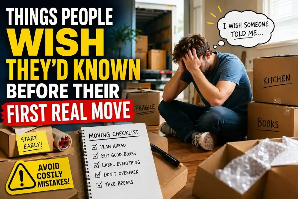 Things People Wish They'd Known Before Their First Real Move 1 Moving day stress and checklist chaos