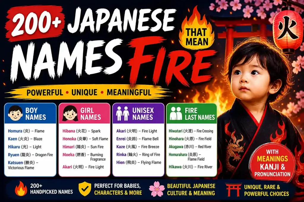 200+ Japanese Names That Mean “Fire” (Boys, Girls & Unique Kanji Meanings) 1 Japanese names that mean fire
