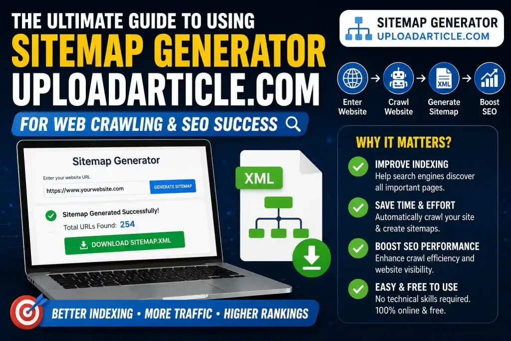 Sitemap Generator UploadArticle.com: Complete SEO Guide for Faster Indexing and Better Web Crawling (2026) 1 Sitemap Generator UploadArticle.com