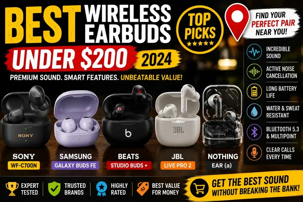 Best Wireless Earbuds Under 200 Dollars (2024): Top Picks for Sound Quality, Noise Cancellation & Value 1 Top wireless earbuds for 2024