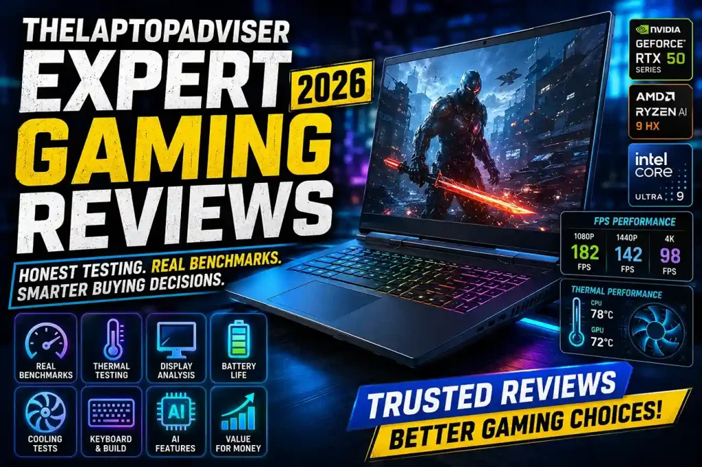 TheLaptopAdviser Expert Gaming Reviews (2026): Honest Testing, Benchmarks & Buying Guide 1 LaptopAdviser Expert Gaming Reviews