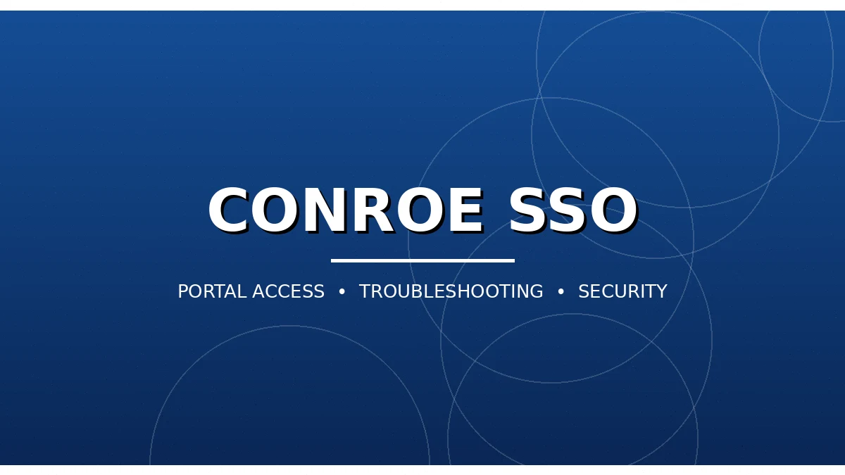 Conroe SSO: Conroe ISD Single Sign-On Login Guide (2026) 2 Step-by-step login flow graphic for the Conroe ISD SSO portal on a blue background
