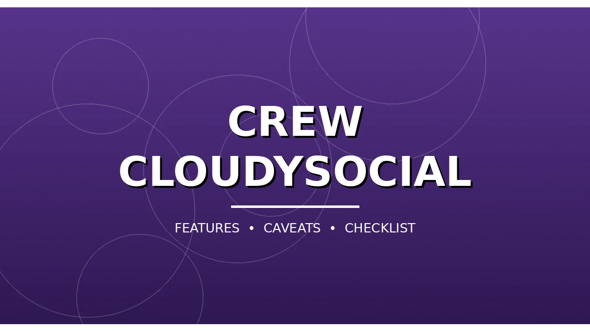 Crew Cloudysocial com: What Is It? Features & Honest Review (2026) 2 Dashboard-style graphic showing content calendar and approval workflow features on a violet background