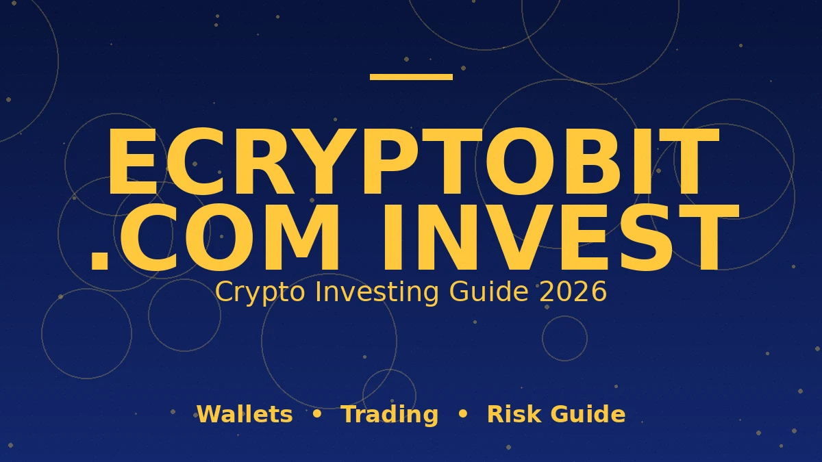 Ecryptobit.com Invest: What It Is, Features, Risks & Smart Investor Guide (2026) 2 Illustration of a crypto investment dashboard with price charts, wallet icons and a risk-warning shield