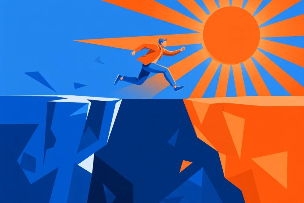 Synonyms for Believe: 40+ Words for Trust and Faith (2026 Guide) 2 Flat illustration of a person leaping with faith over a gap