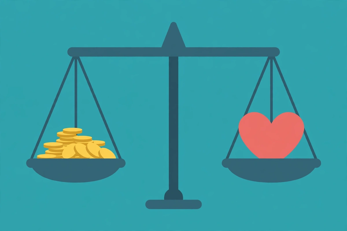 Synonyms for Benefit: 40+ Words for Advantage, Gain, and Perk (2026 Guide) 2 Flat illustration of a balanced scale with coins and heart