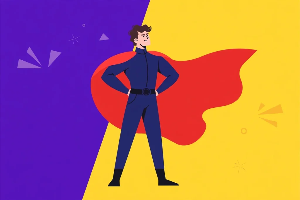 Synonyms for Confident: 40+ Words for Self-Assurance (2026 Guide) 2 Flat illustration of a person with a superhero cape