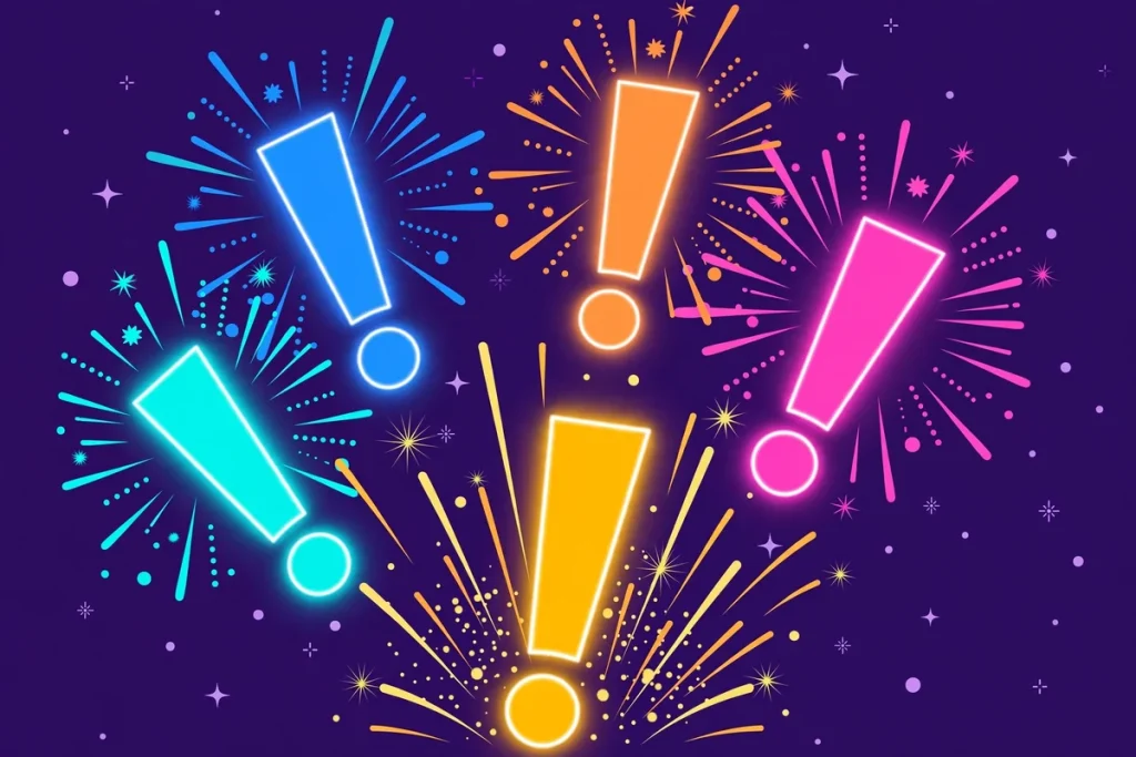 Synonyms for Excited: 40+ Words to Show Real Enthusiasm (2026 Guide) 2 Flat illustration of glowing exclamation marks