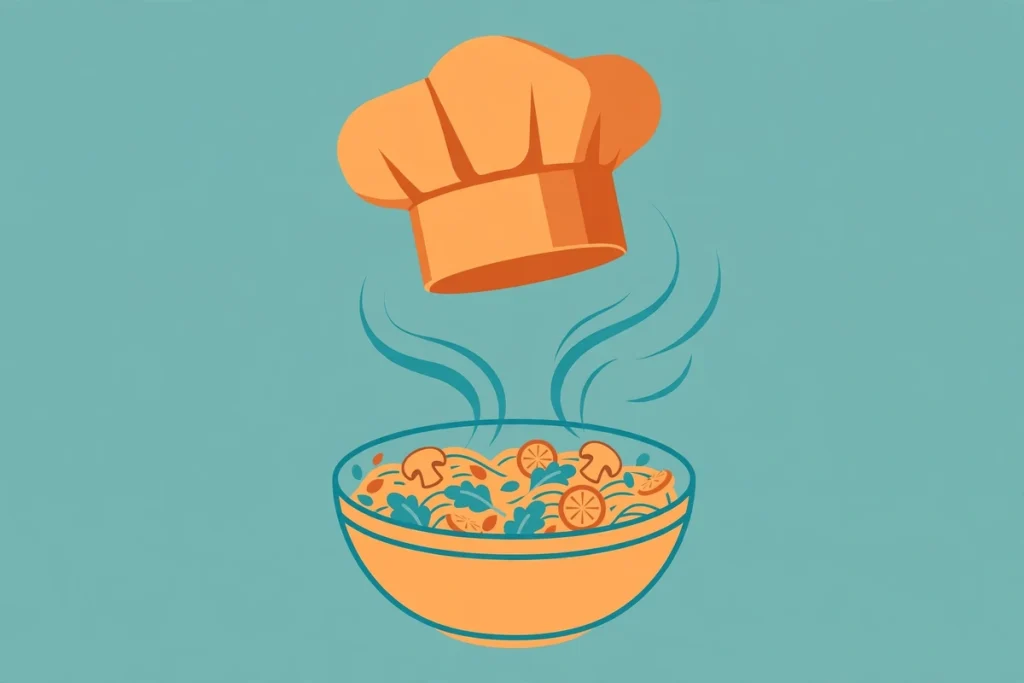 Synonyms for Food: 40+ Words for Meals, Dishes, and Nourishment (2026 Guide) 2 Flat illustration of a chef's hat over a steaming bowl