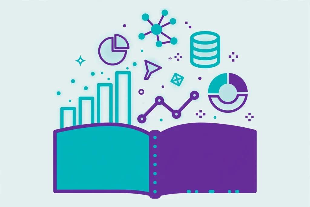 Synonyms for Information: 40+ Words for Data and Facts (2026 Guide) 2 Flat illustration of an open book with data icons
