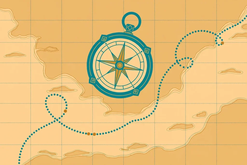Synonyms for Journey: 40+ Words for Travel, Adventure, and Life's Path (2026 Guide) 2 Flat illustration of a compass over a map with a dotted route