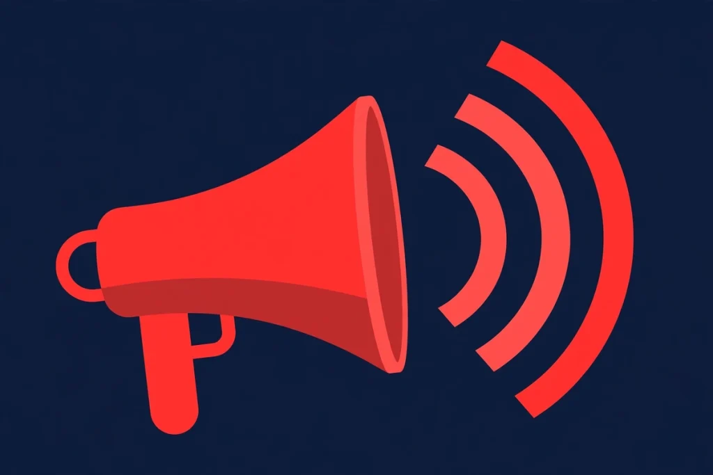 Synonyms for Loud: 40+ Words for Noisy, Booming, and Raucous (2026 Guide) 2 Flat illustration of a red megaphone with sound waves