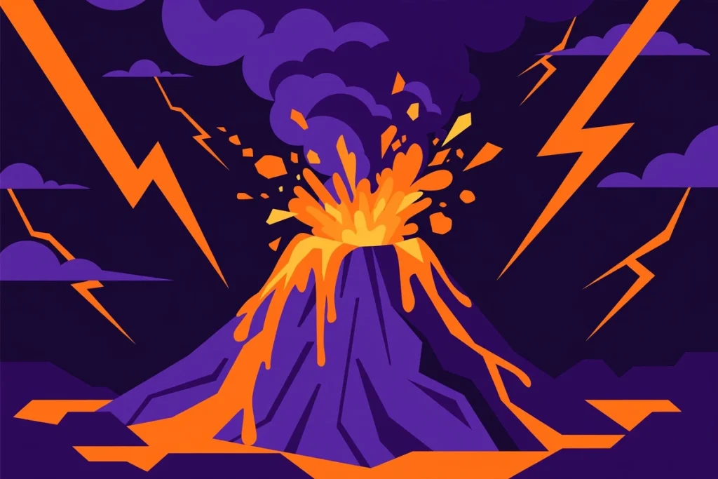 Synonyms for Mad: 40+ Words for Angry, Furious, and Insane (2026 Guide) 2 Flat illustration of an exploding volcano with lightning