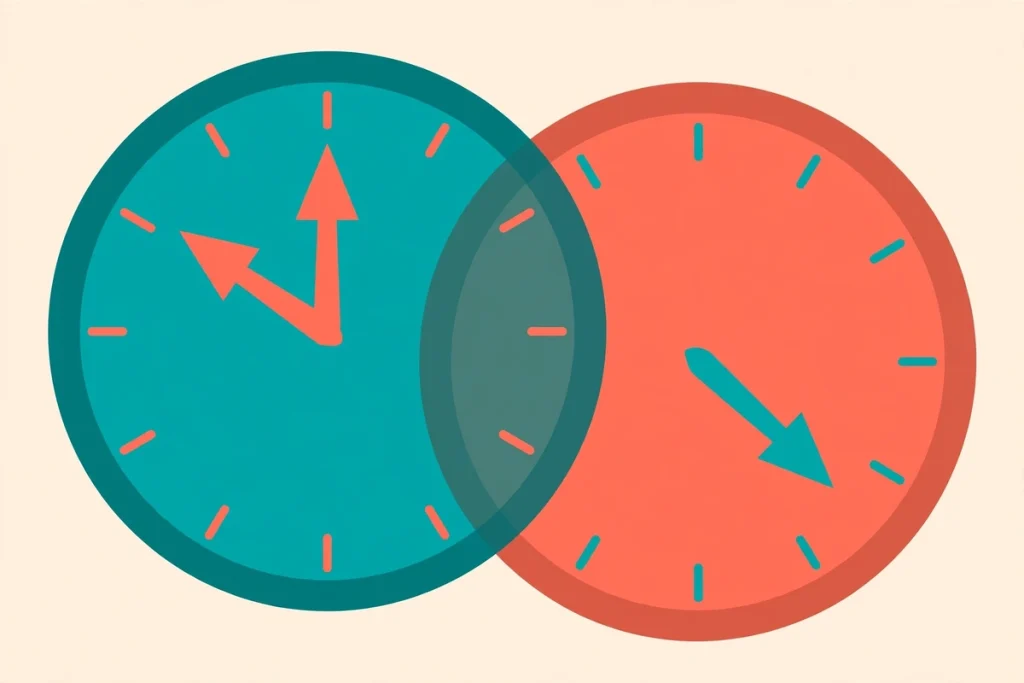 Synonyms for While: 40+ Words for Time, Contrast, and Pauses (2026 Guide) 2 Flat illustration of two overlapping clock faces